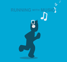 Running with music, blue vector runner banner