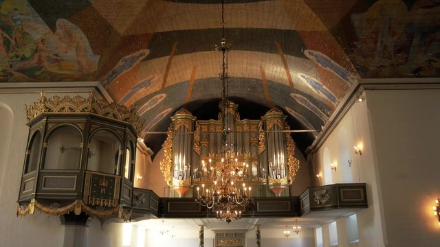 OSLO, NORWAY - CIRCA AUGUST 2014: Tourists entering in the beautiful church of  Domekirken church. 4k