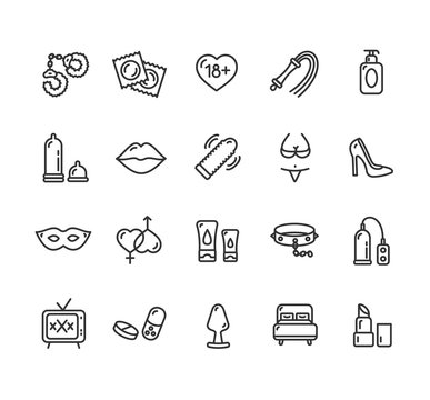 Intim or Sex Shop Icon Set. Vector 