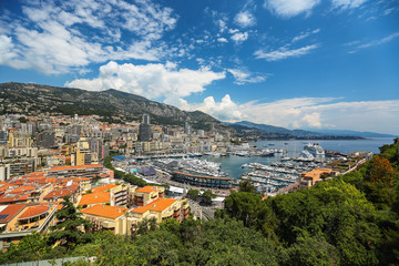 Panoramic view of Monte Carlo harbour in Monaco