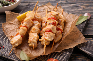 Chicken skewers with cherry tomatoes