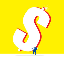 Working alone / A business man moves a big money alone.