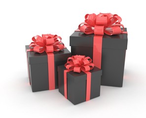 three gift boxes with bows isolated on white