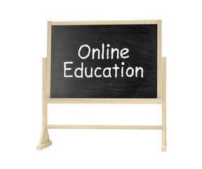 Fototapeta premium Online education concept. Blackboard, chalkboard isolated on white