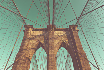 Arches and Wires of Historic Brooklyn Bridge - obrazy, fototapety, plakaty