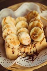 Toast topped with chocolate banana page.