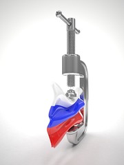 Russia's flag in clamp, crisis, sanction concept