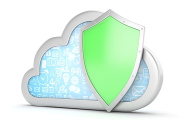 cloud and shield, cloud security concept