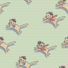 Cute Hipster Cats Seamless Pattern. Pets Retro Background. Vector Illustration