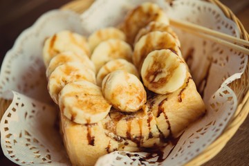 Toast topped with chocolate banana page.
