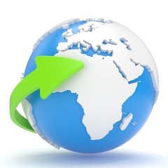 Arrow and Earth globe. 3d render