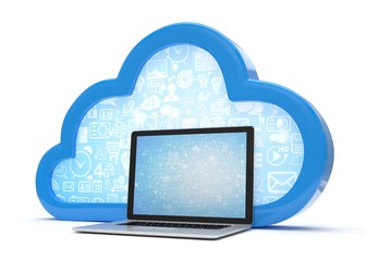 3d cloud symbol and laptop