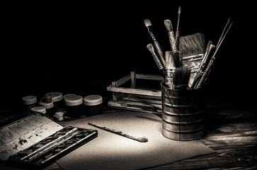 Artist's Old Brushes close-up