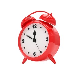 red alarm clock on white