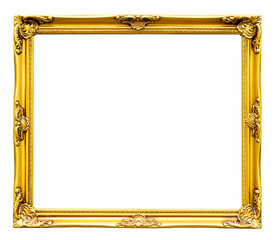 Antique wooden picture frame isolated on white with clipping path.
