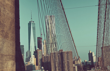 Manhattan Skyline from Brooklyn Bridge in NYC