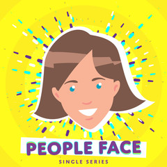 Cartoon smiling people face. Raster face icon.