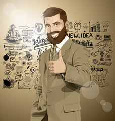 Vector Business Man With Beard Shows Well Done