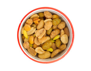 Fresh mixed salted nuts in a bowl, peanut mix