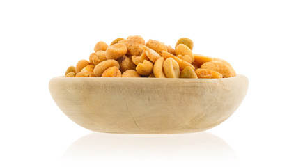 Fresh mixed salted nuts in a bowl, peanut mix