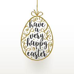 Vector Easter greeting card  - hanging easter egg with calligraphic type design