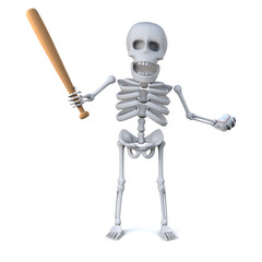 3d Skeleton with baseball bat and ball