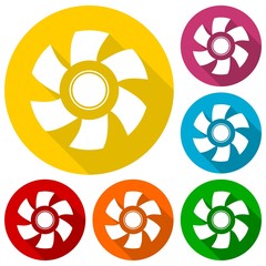 Exhaust fan icons set with long shadow
