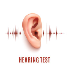 Hearing test. Ear on white background.