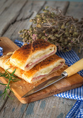 Delicious bread with ham and cheese inside