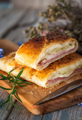 Delicious bread with ham and cheese inside