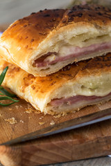Delicious bread with ham and cheese inside