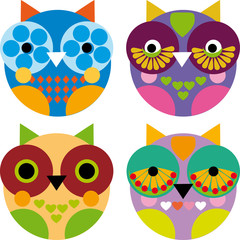 Four little funny owl on white background vector
