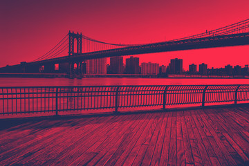 Red Toned Manhattan Bridge Spanning East River