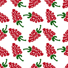 Seamless fruits vector pattern, background with closeup berries on the white backdrop. Hand sketch drawing. Imitation of ink drawing. Series of Fruits and Hand Drawn Patterns.