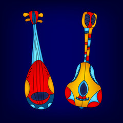 Cartoon colorful stringed musical instruments, vector