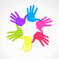 Fototapeta premium Conceptual circle of colorful hand prints