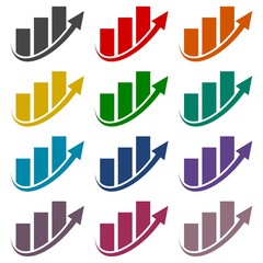 Arrow chart business finance blue logo, icons set