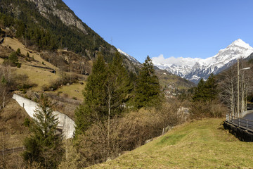 Reuss valley and Windgallen peak near Wassen , Switzerland