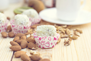 Homemade candy with coconut powder