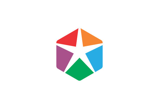 Design Colorful Star inside hexagonal logo