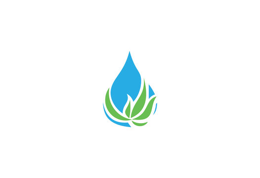 Green Leaf and Water Drops Logo