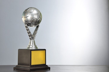 Silver soccer trophy  with copy space area - 103389765