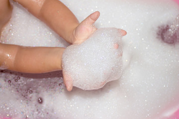 clean hands with soap foam washing