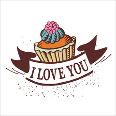 Postcard Valentine's Day. Cupcake berry. The inscription I love