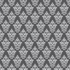 Seamless damask pattern. Grey texture in vintage rich royal style. Vector illustration. Can use as background for birthday card, wedding invitation, textile print, wallpapers, wrapping paper