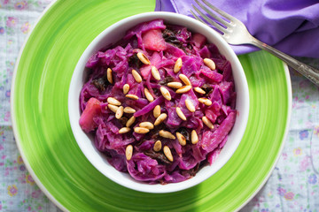 Red cabbage stewed in a bowl