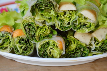 Thai fresh spring roll on dish
