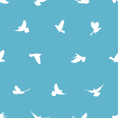 Seamless pattern - pigeons birds on blue sky