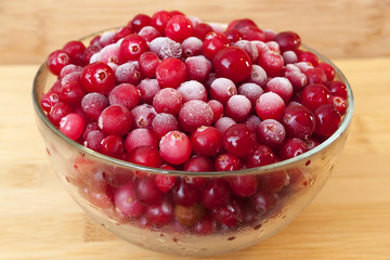 Glass plate with icy cranberries