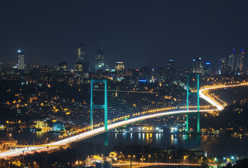 Istanbul. The night view of Bosphorus Bridge.